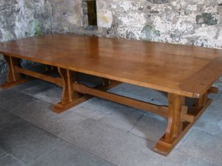 Long, wide table believed to be part of the dining hall.
